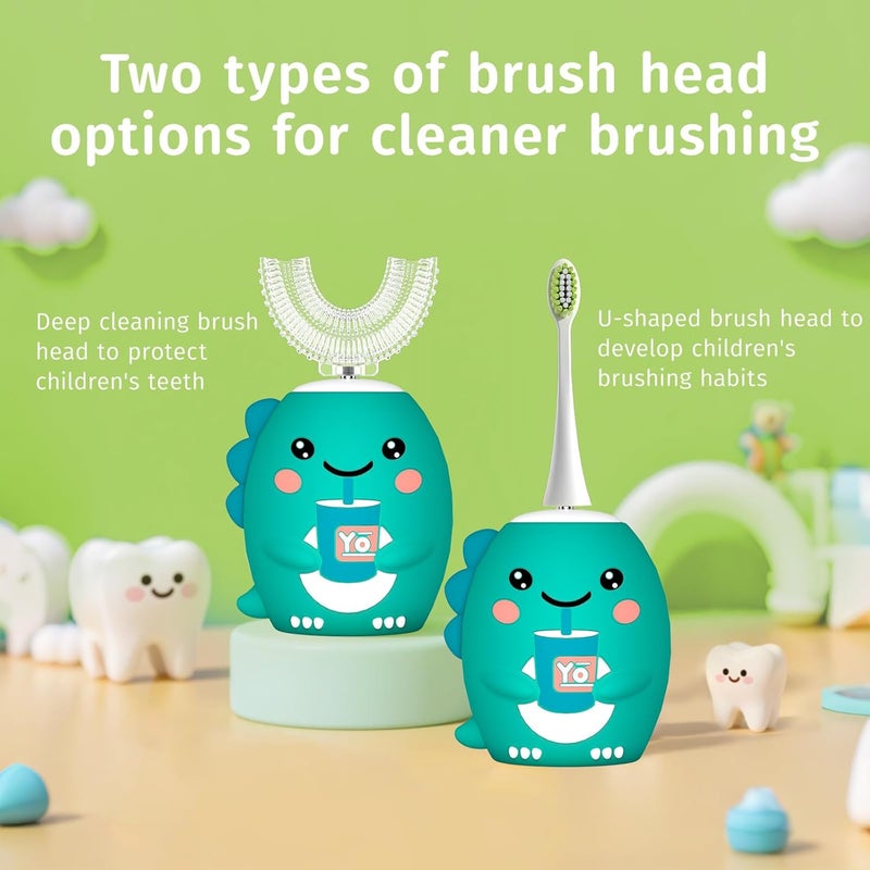 yeklike Kids U Shaped Electric Toothbrush，auto Sonic Baby Toothbrush，Cartoon Dinosaur 360-Degree Cleaning IPX7 Waterproof Design （8-15y） - Image 5